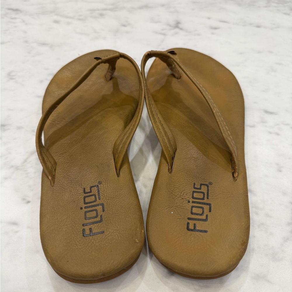Flojos Tan Leather Flip Flops